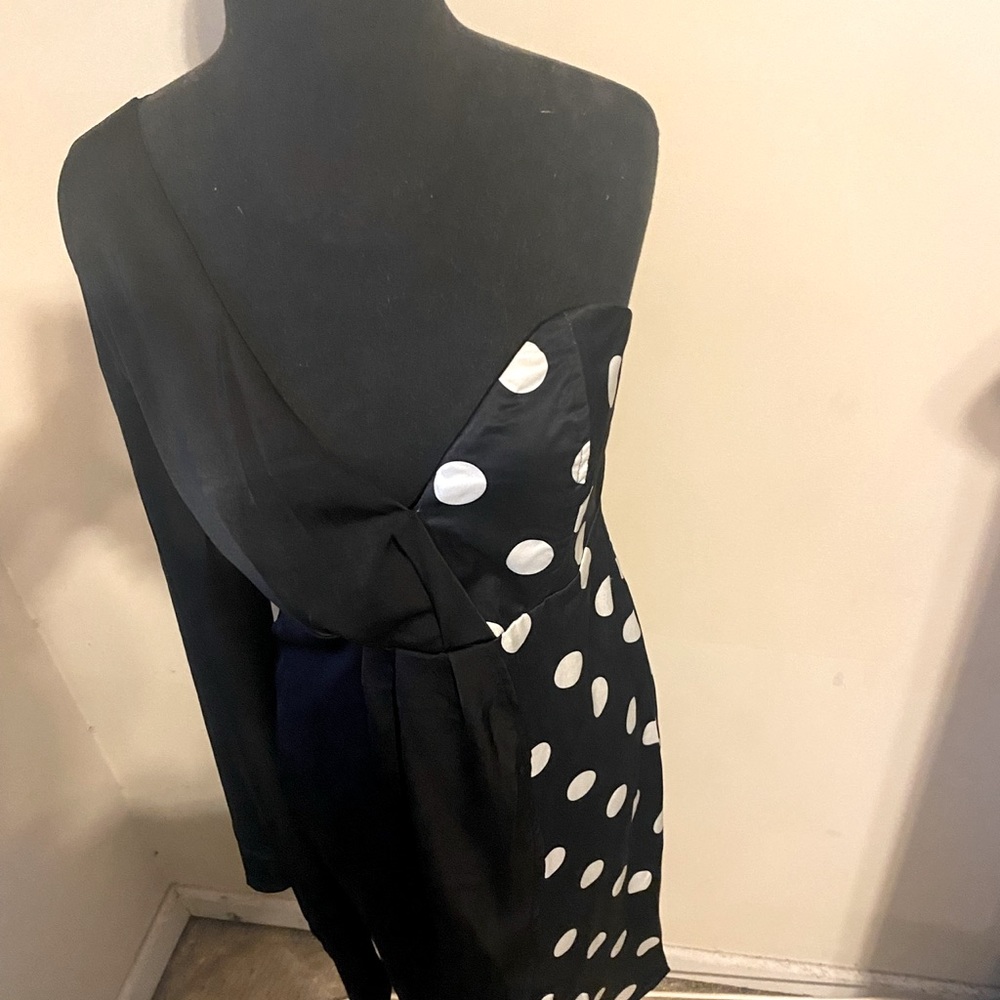 ChicMe - One shoulder black& white polka dot party dress